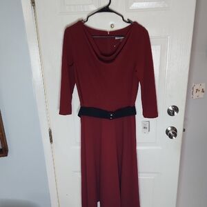 Danny & Nicole Wine Long Sleeve Dress with Black Accent
